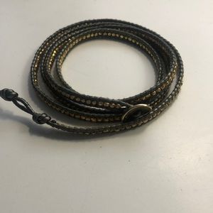 Leather and 14k gold nugget Chan Luu wrap